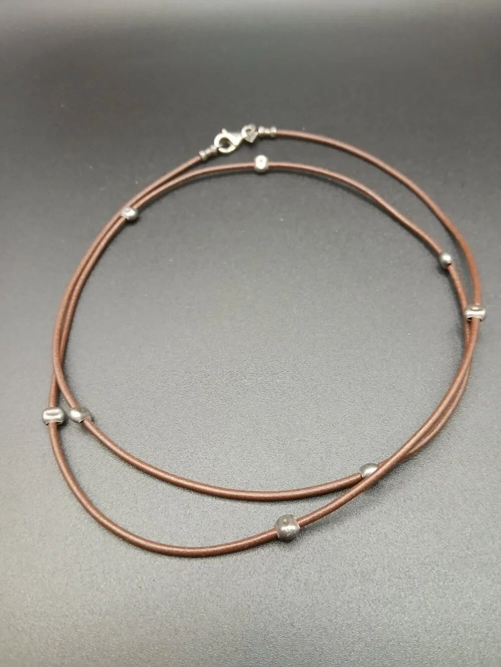 Vintage Retired Silpada Long Station Necklace Minimalist Sterling And Leather